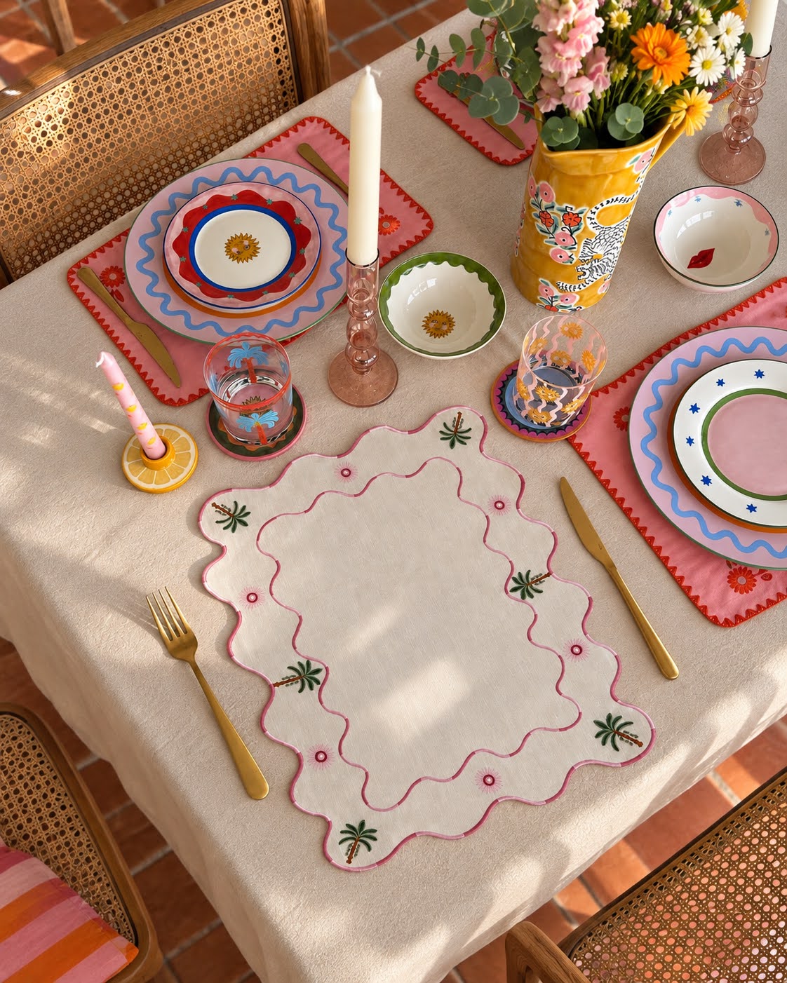The Ziggy Palm Placemat - Powder Pink